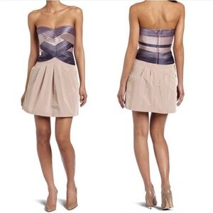 BCBGMAXAZRIA Purple Hana Strapless sweetheart Corset mini dress with pockets
